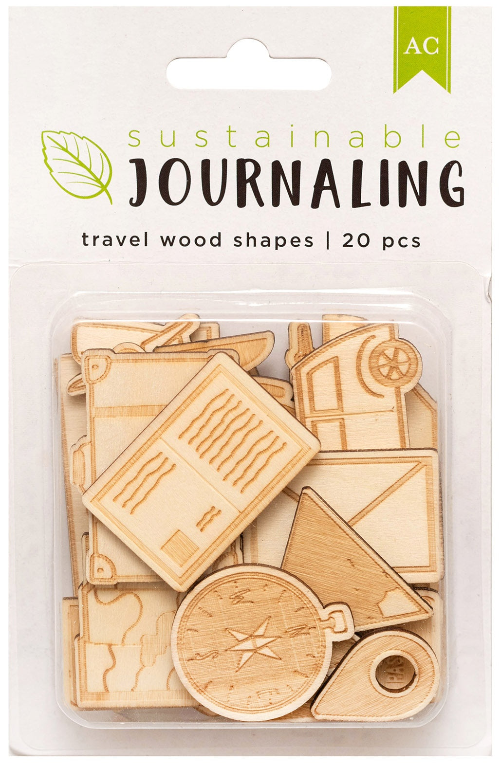 AC Sustainable Journaling Wood Shapes 20/Pkg-Travel